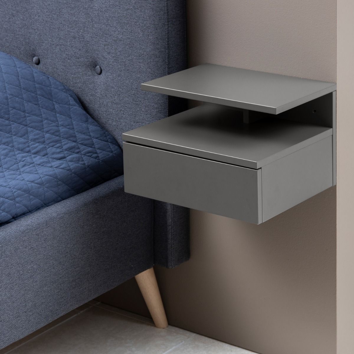 Wooden Bedside Cabinet Wall Hung With 1 Drawer - Ashlan
