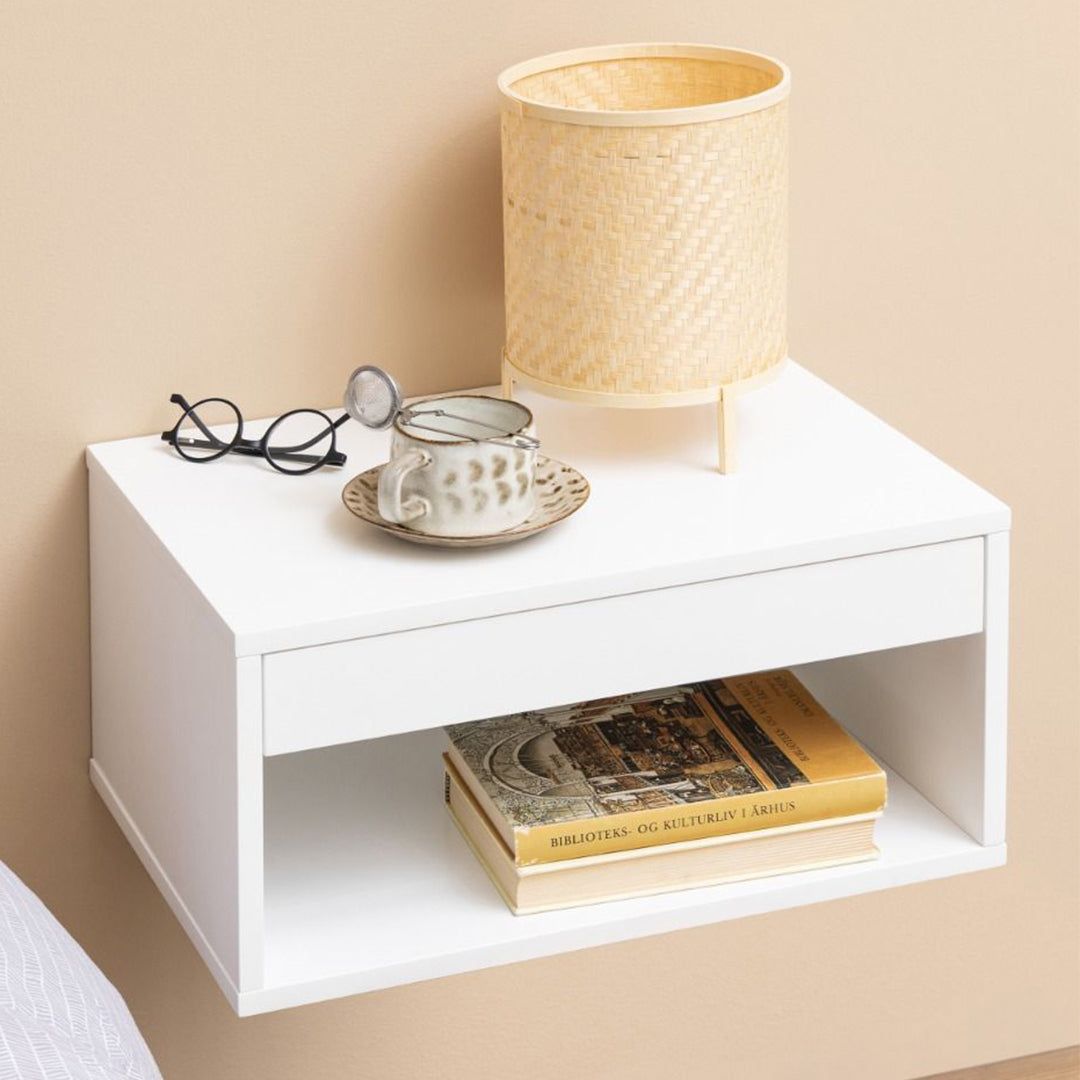 Wooden Bedside Cabinet Wall Mounted With 1 Drawer - Cholet