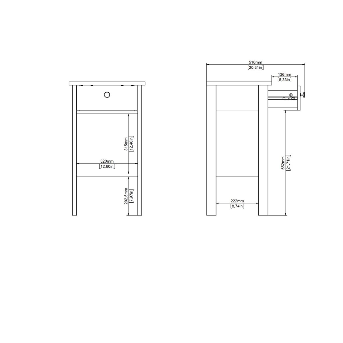 Wooden Bedside Cabinet With 1 Drawer - Barcelona