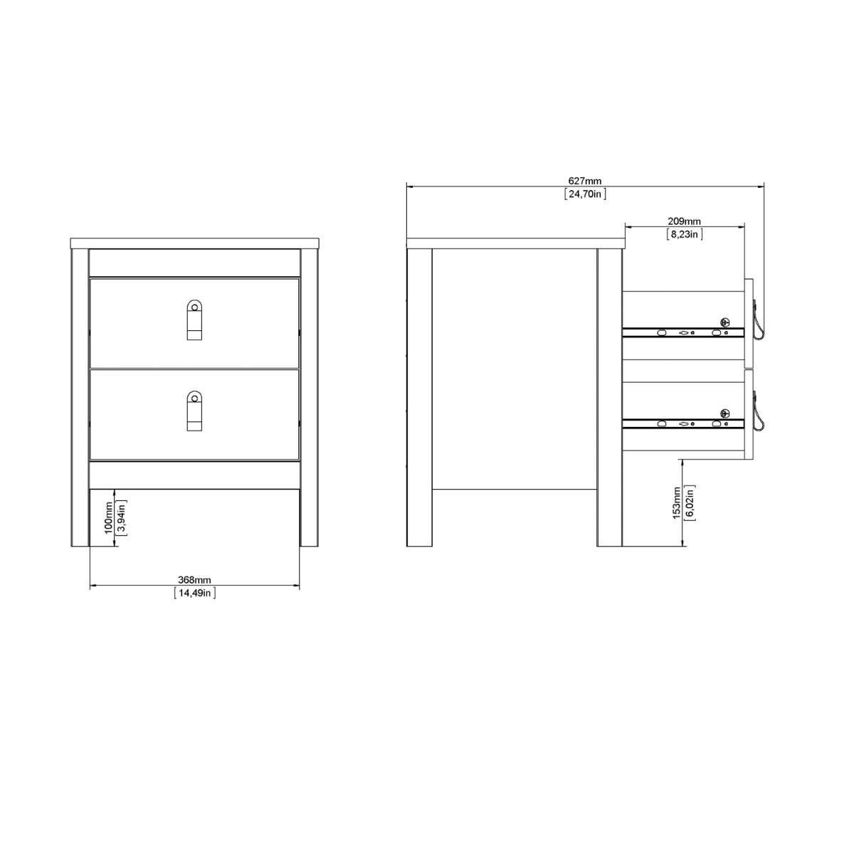 Wooden Bedside Cabinet With 2 Drawers - Barcelona
