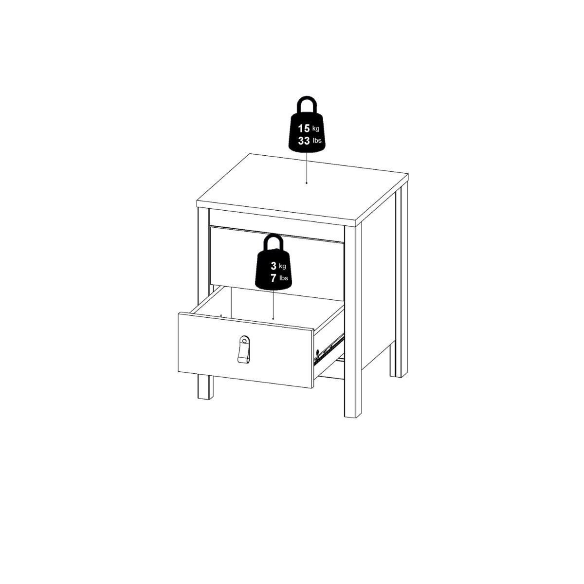 Wooden Bedside Cabinet With 2 Drawers - Barcelona