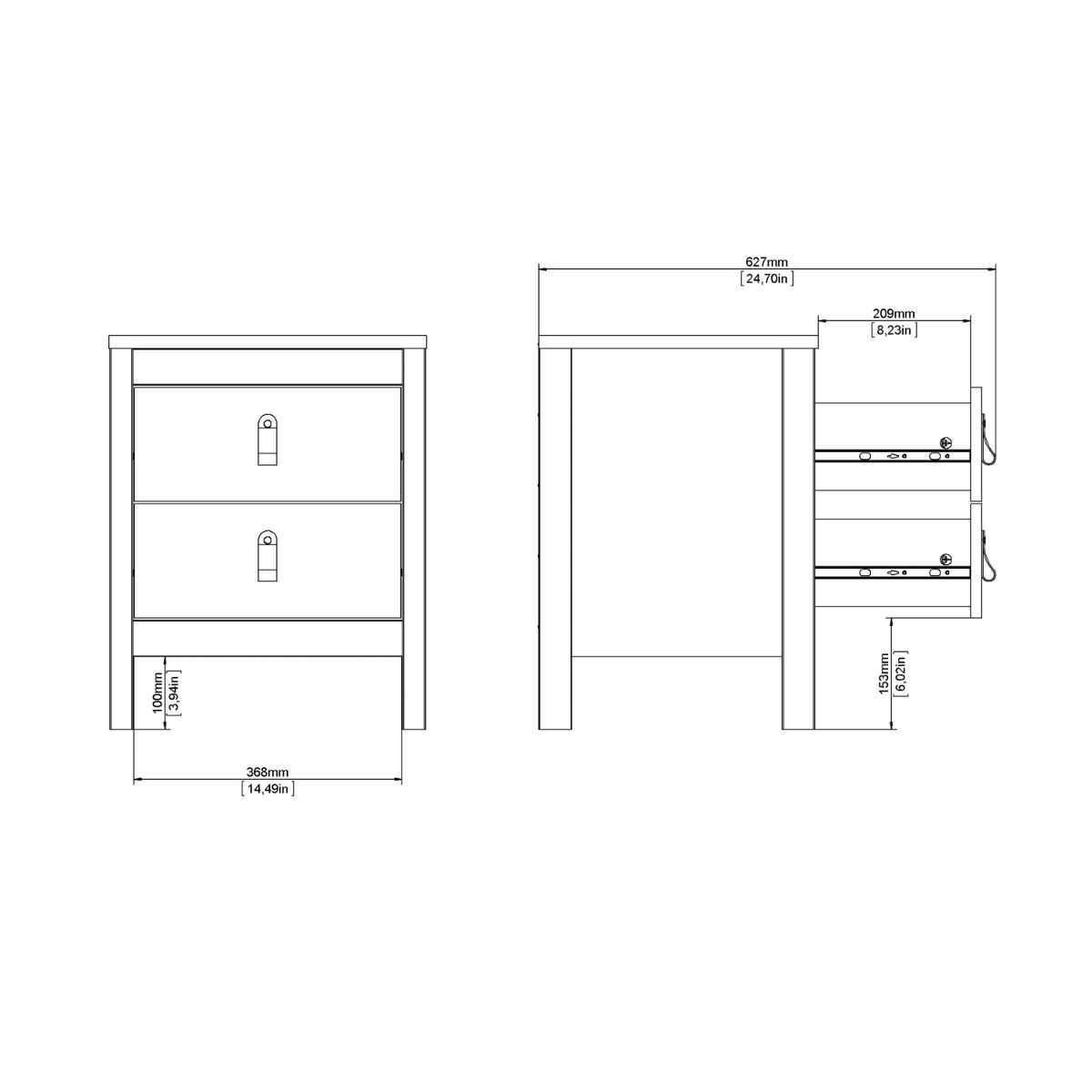 Wooden Bedside Cabinet With 2 Drawers - Barcelona