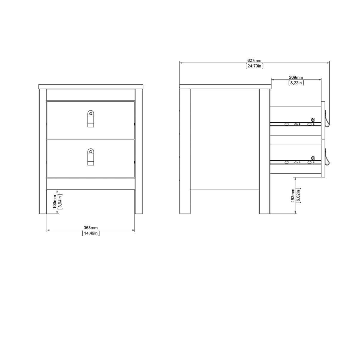 Wooden Bedside Cabinet With 2 Drawers - Barcelona