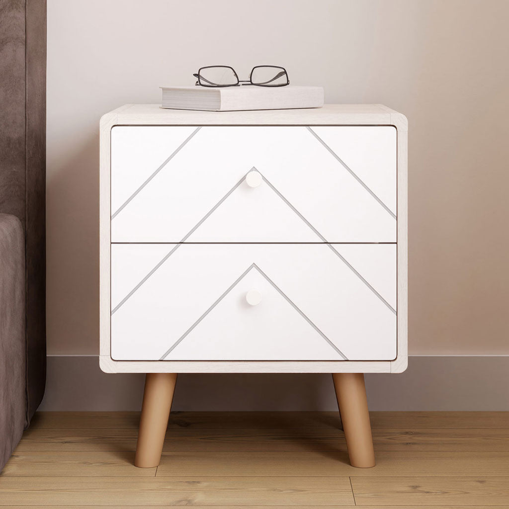 Wooden Bedside Cabinet With 2 Drawers - Dixie
