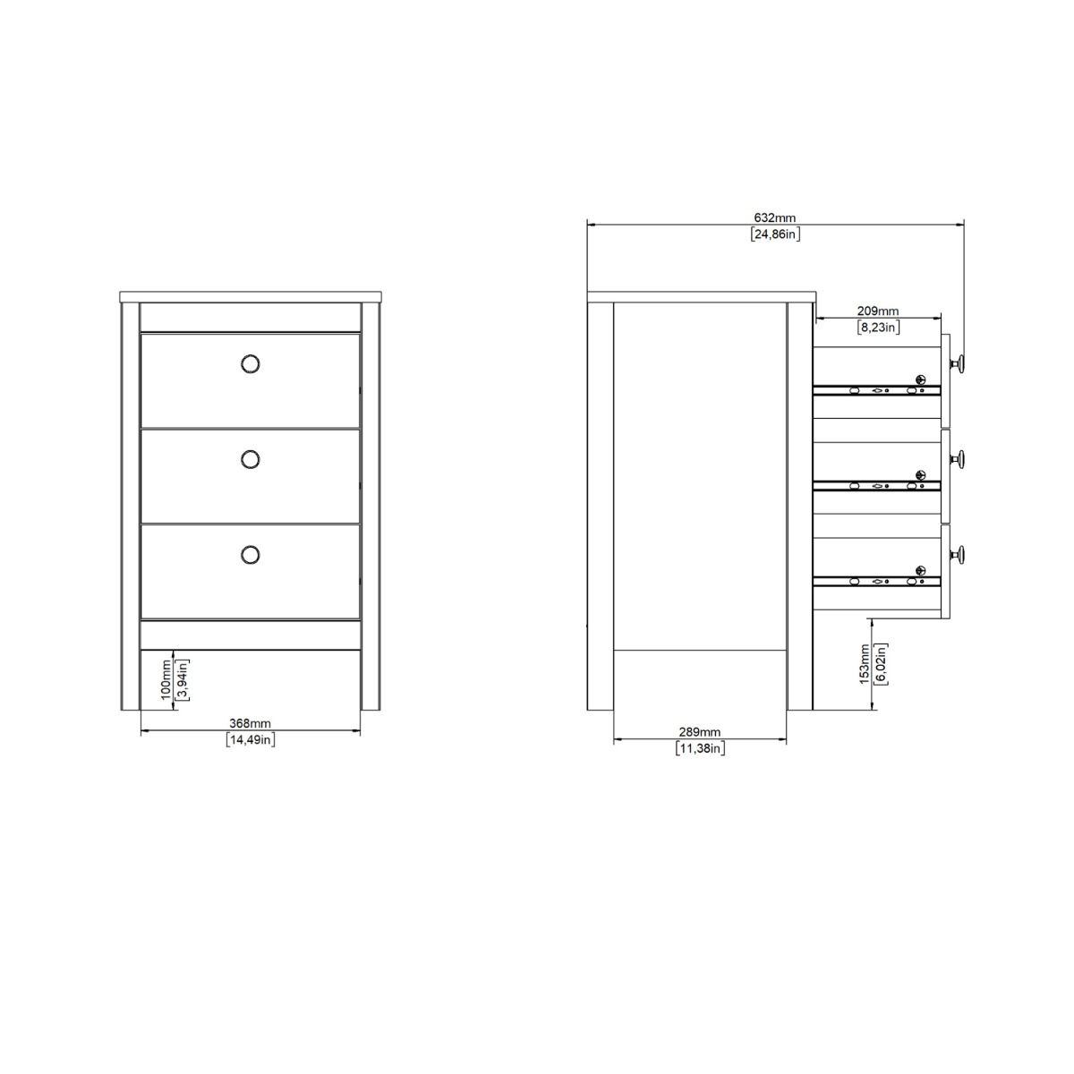 Wooden Bedside Cabinet With 3 Drawers - Barcelona