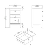 Wooden Bedside Cabinet With 3 Drawers - Barcelona