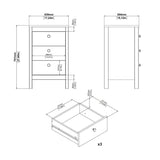Wooden Bedside Cabinet With 3 Drawers - Barcelona