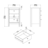 Wooden Bedside Cabinet With 3 Drawers - Barcelona