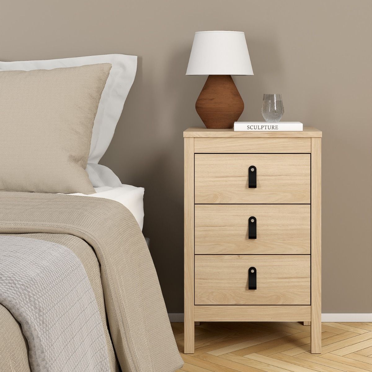 Wooden Bedside Cabinet With 3 Drawers - Barcelona