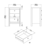 Wooden Bedside Cabinet With 3 Drawers - Barcelona
