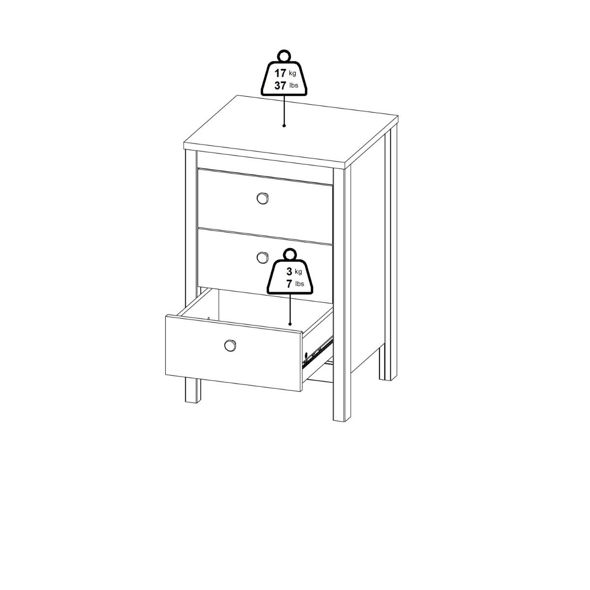 Wooden Bedside Cabinet With 3 Drawers - Barcelona