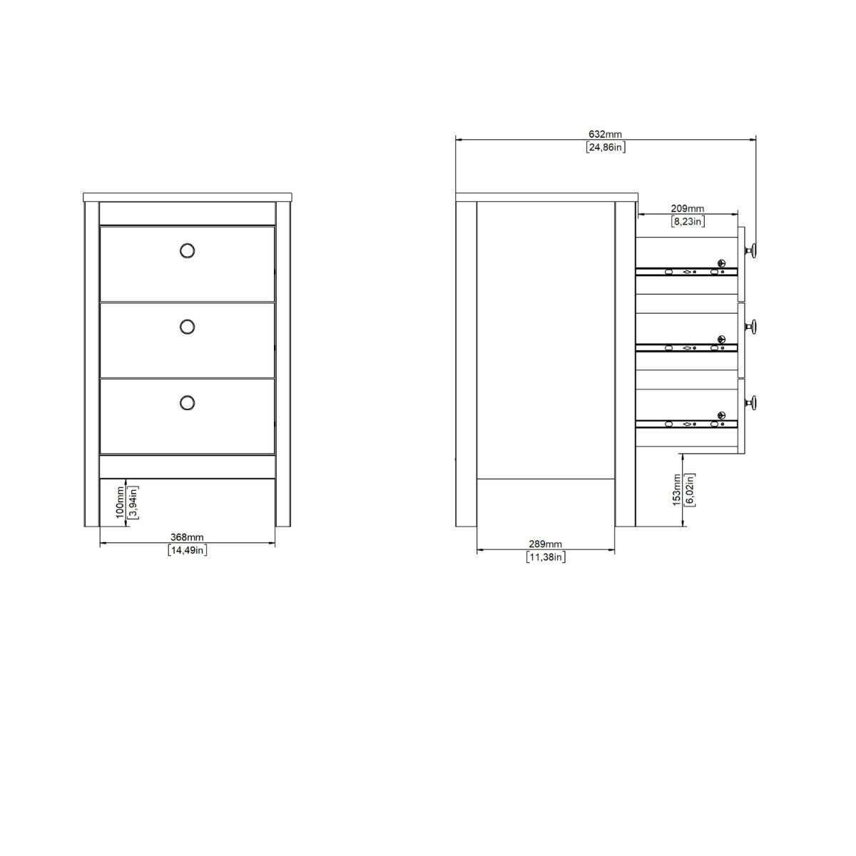 Wooden Bedside Cabinet With 3 Drawers - Barcelona