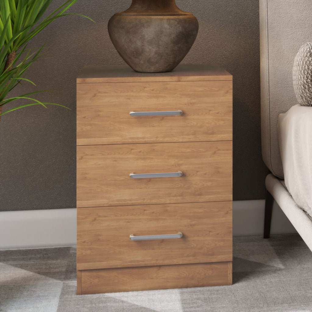 Wooden Bedside Cabinet With 3 Drawers - Dakota