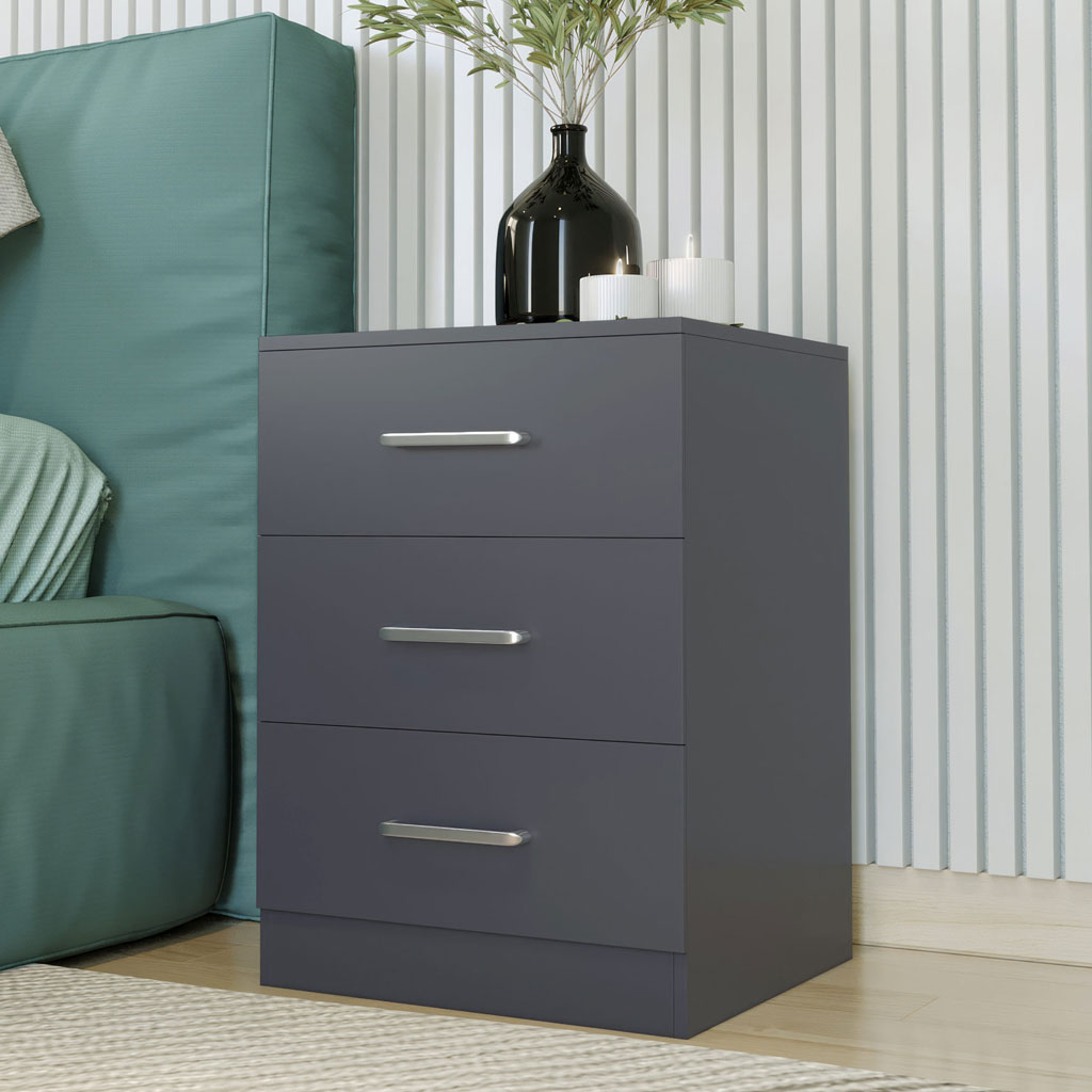 Wooden Bedside Cabinet With 3 Drawers - Dakota