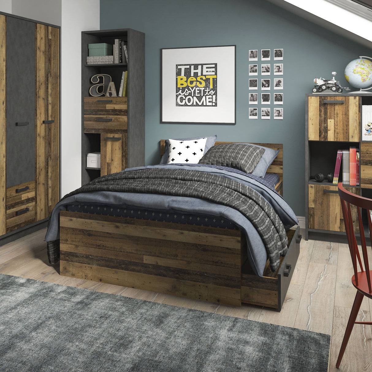 Wooden Bookcase With 1 Door And 2 Drawers - Brooklyn