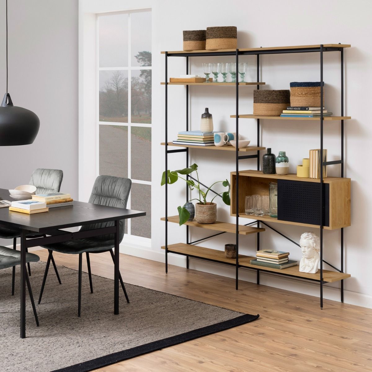 Wooden Bookcase With 1 Sliding Door And 5 Shelves - Angus