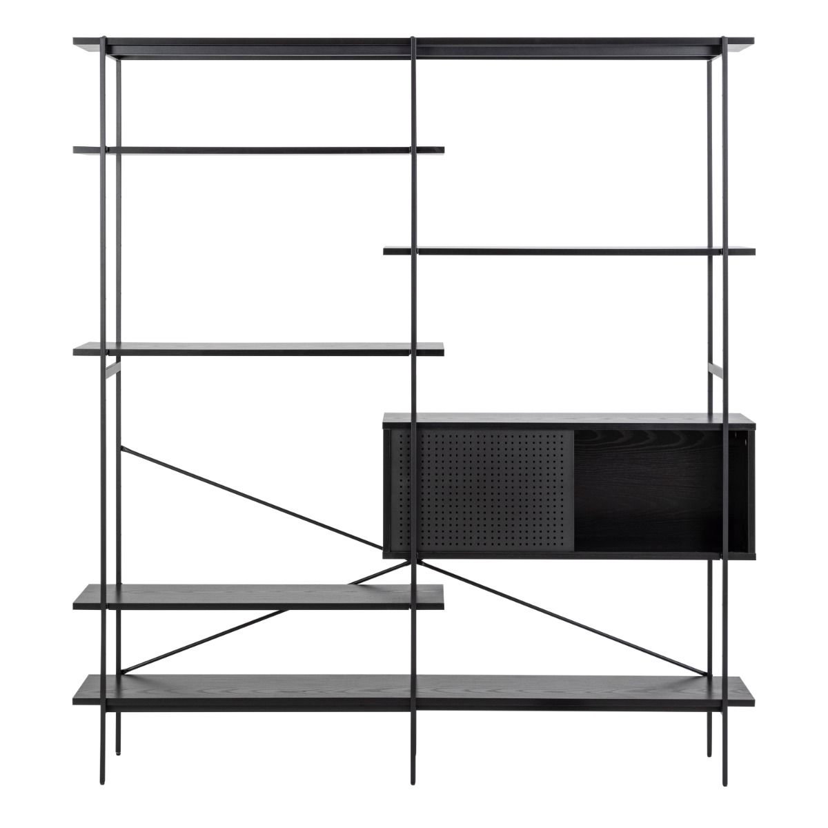 Wooden Bookcase With 1 Sliding Door And 5 Shelves - Angus