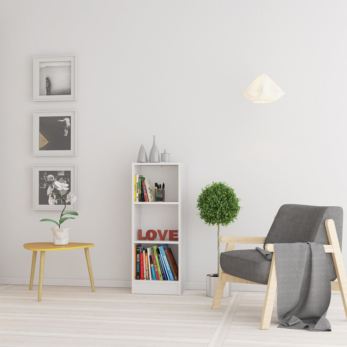 Wooden Bookcase With 2 Shelves Low And Narrow - Basic