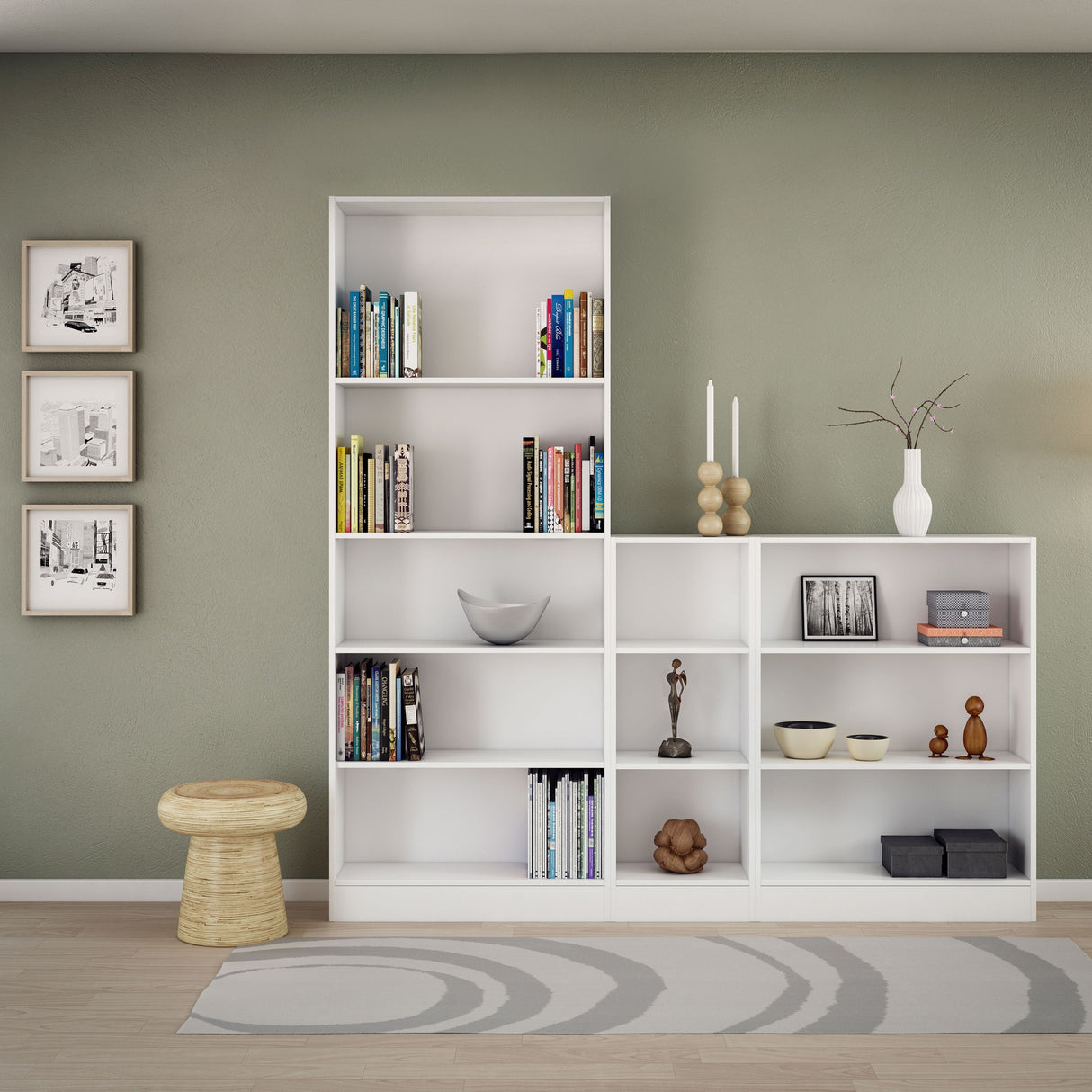 Wooden Bookcase With 2 Shelves Low And Narrow - Basic