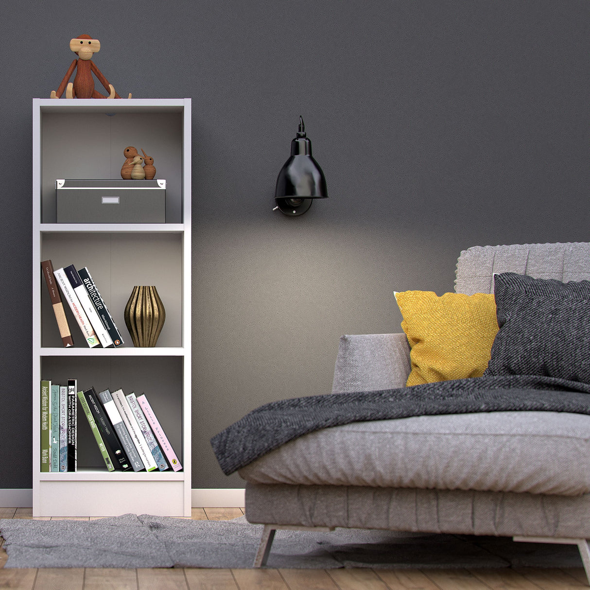 Wooden Bookcase With 2 Shelves Low And Narrow - Basic