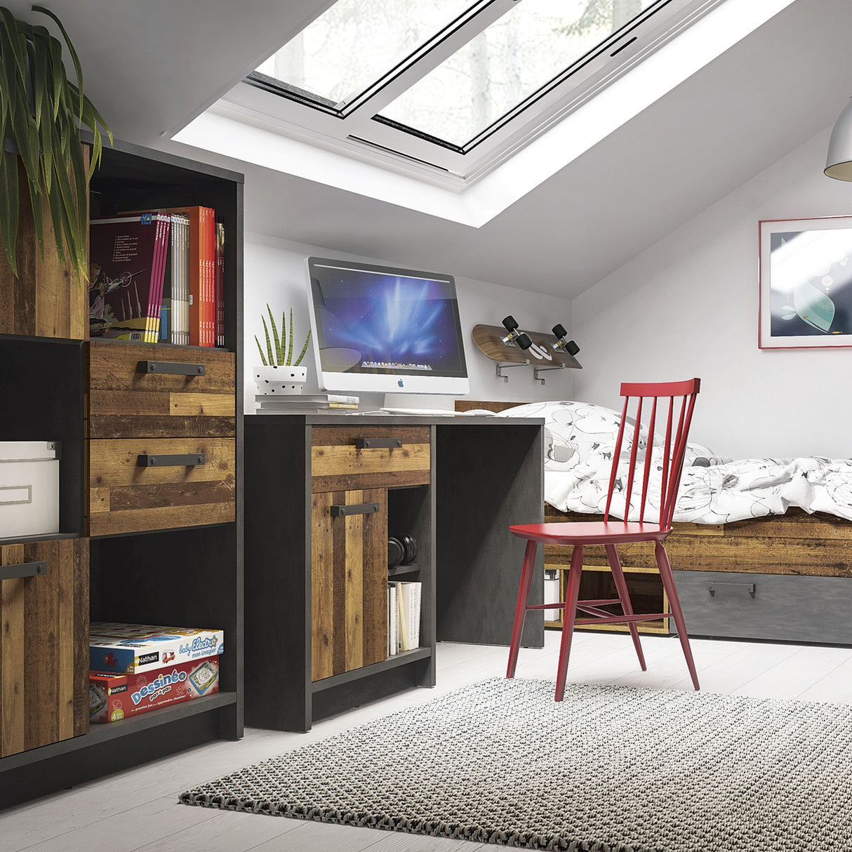 Wooden Bookcase Low With 2 Doors And 2 Drawers - Brooklyn