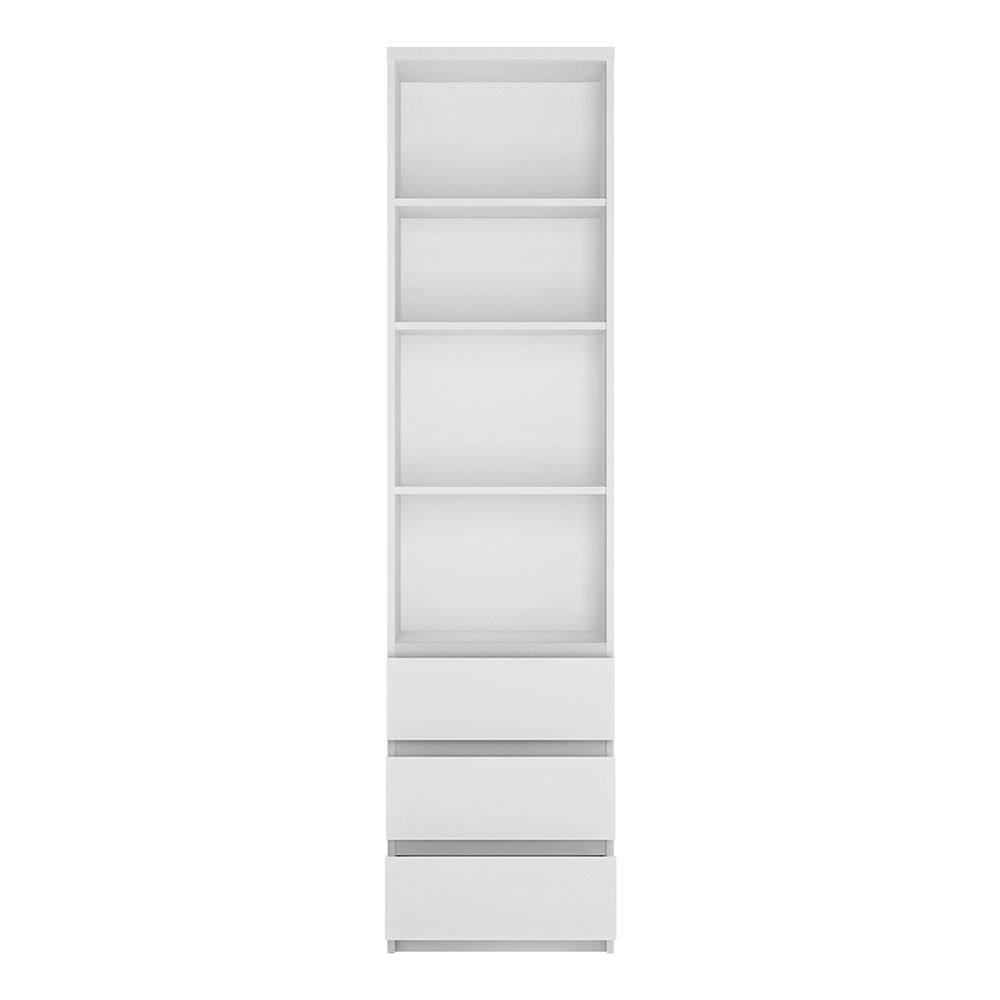 Wooden Bookcase Tall And Narrow With 3 Drawers - Fribo