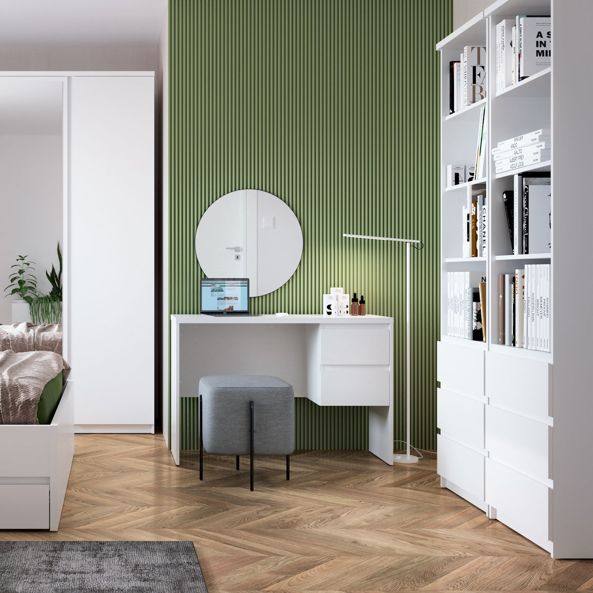 Wooden Bookcase Tall And Narrow With 3 Drawers - Fribo