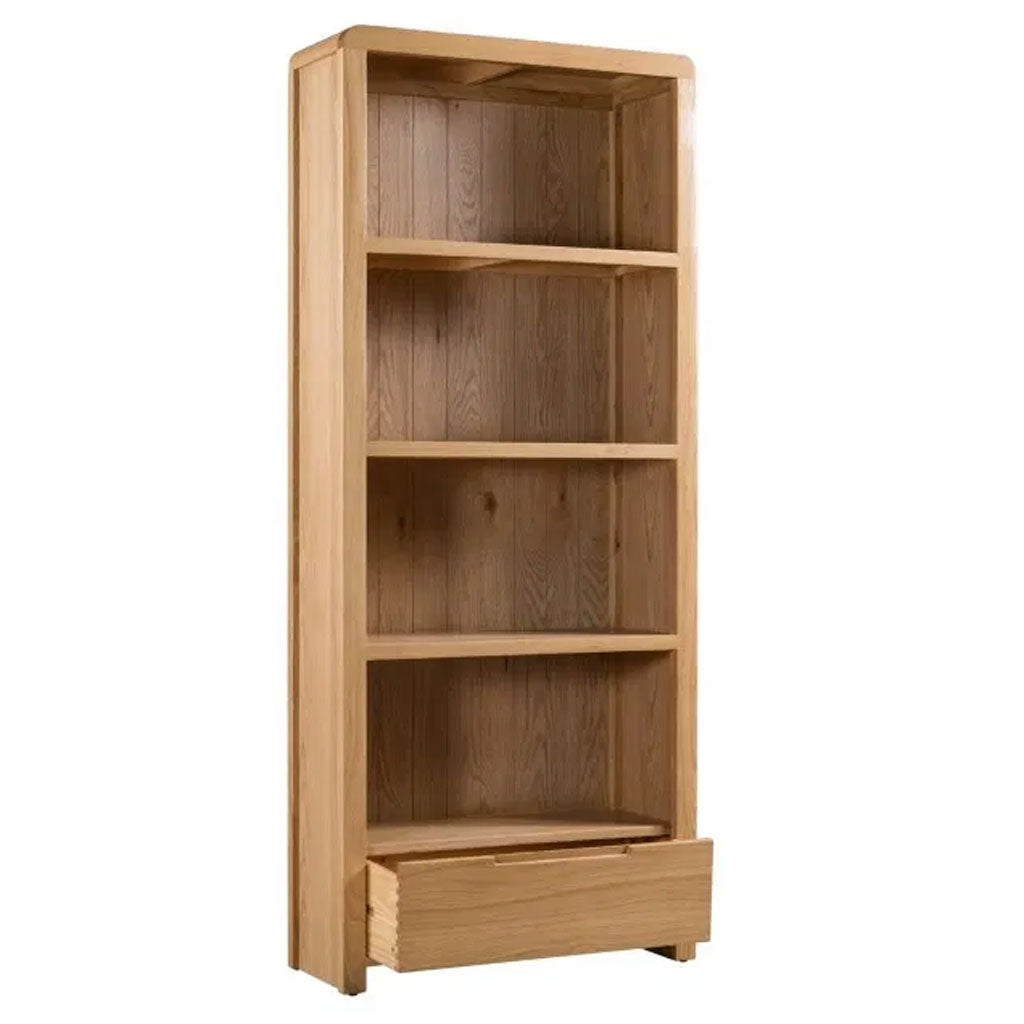 Wooden Bookcase With 1 Drawer And 4 Shelves - Curve