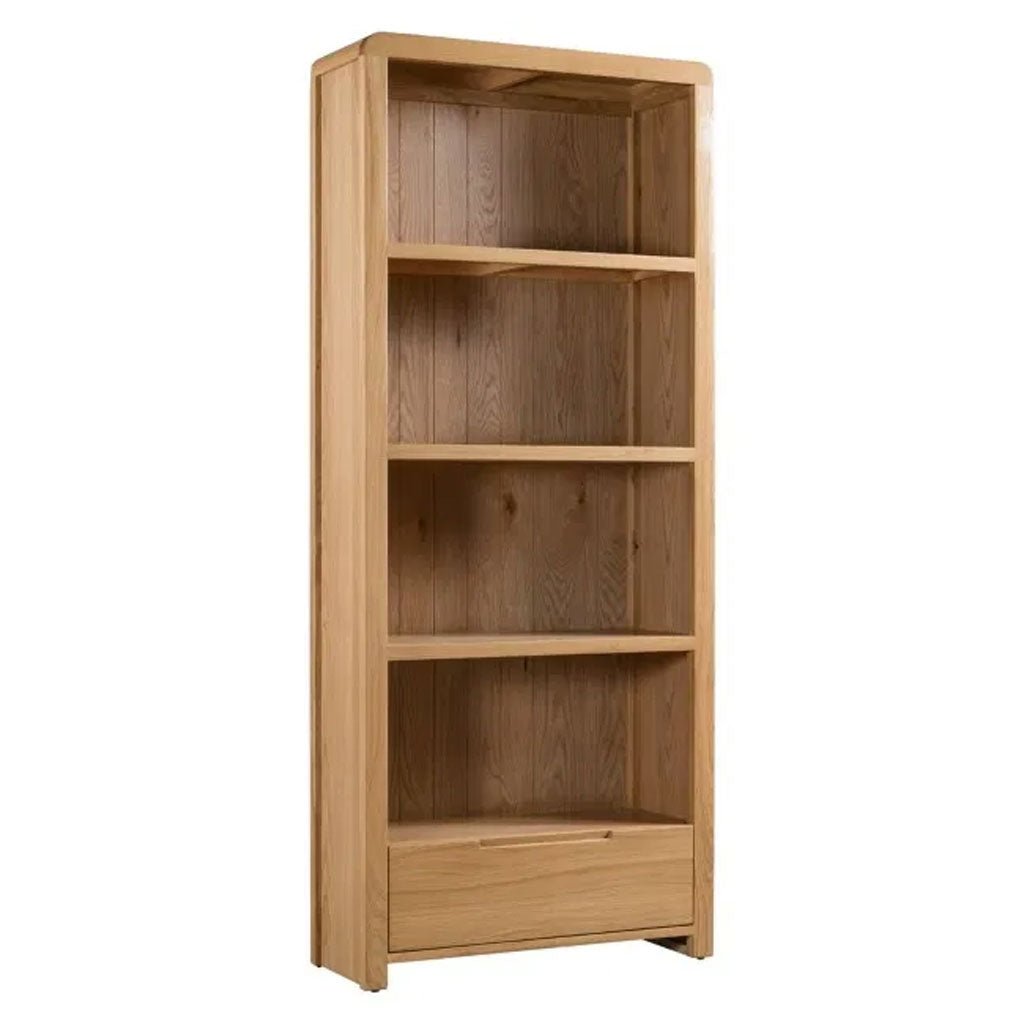 Wooden Bookcase With 1 Drawer And 4 Shelves - Curve