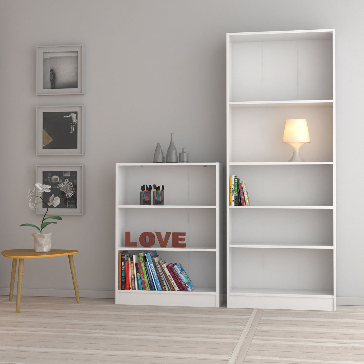 Wooden Bookcase With 2 Shelves Low And Wide - Basic
