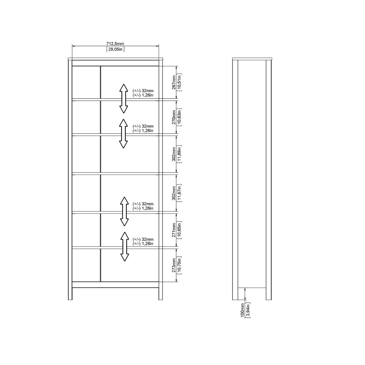 Wooden Bookcase With 5 Shelves - Barcelona