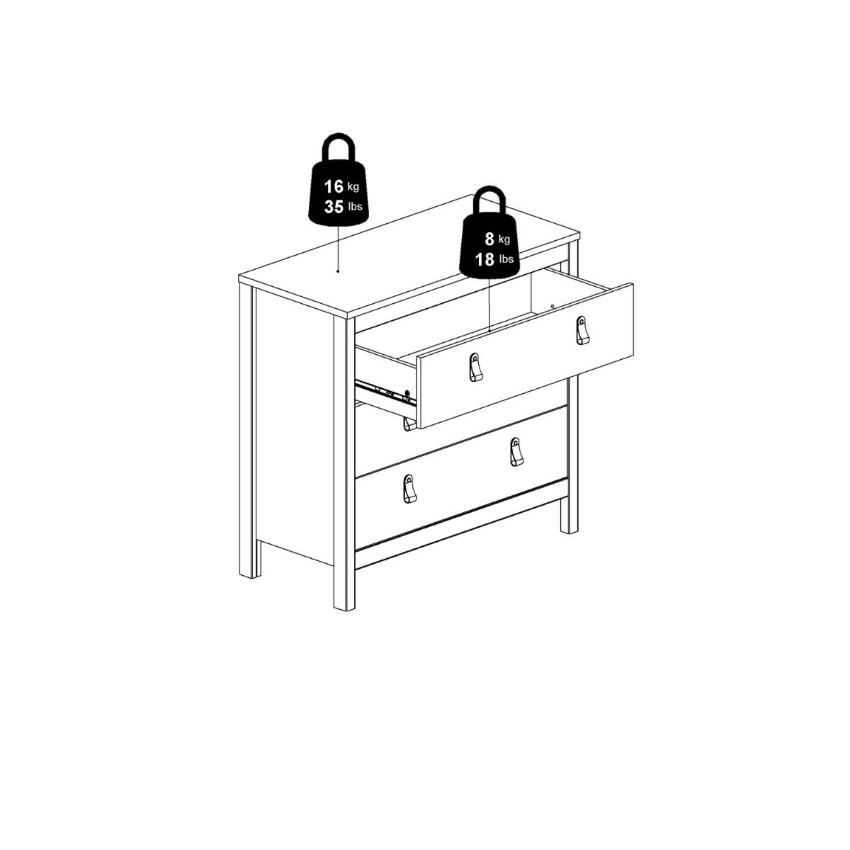 Wooden Chest Of 3 Drawers - Barcelona