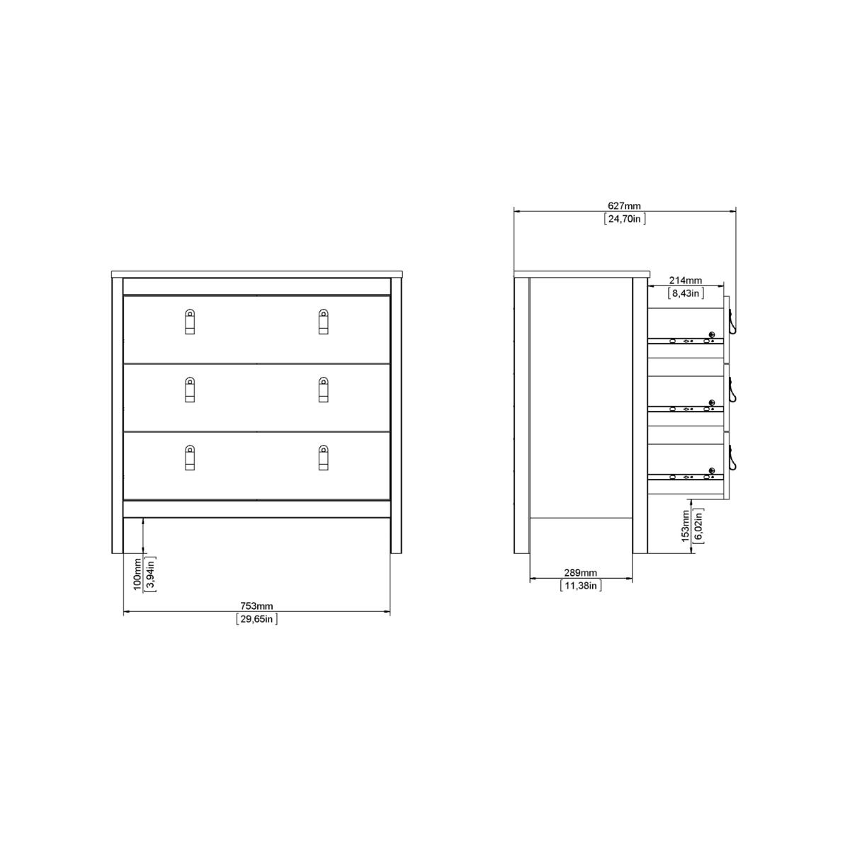 Wooden Chest Of 3 Drawers - Barcelona