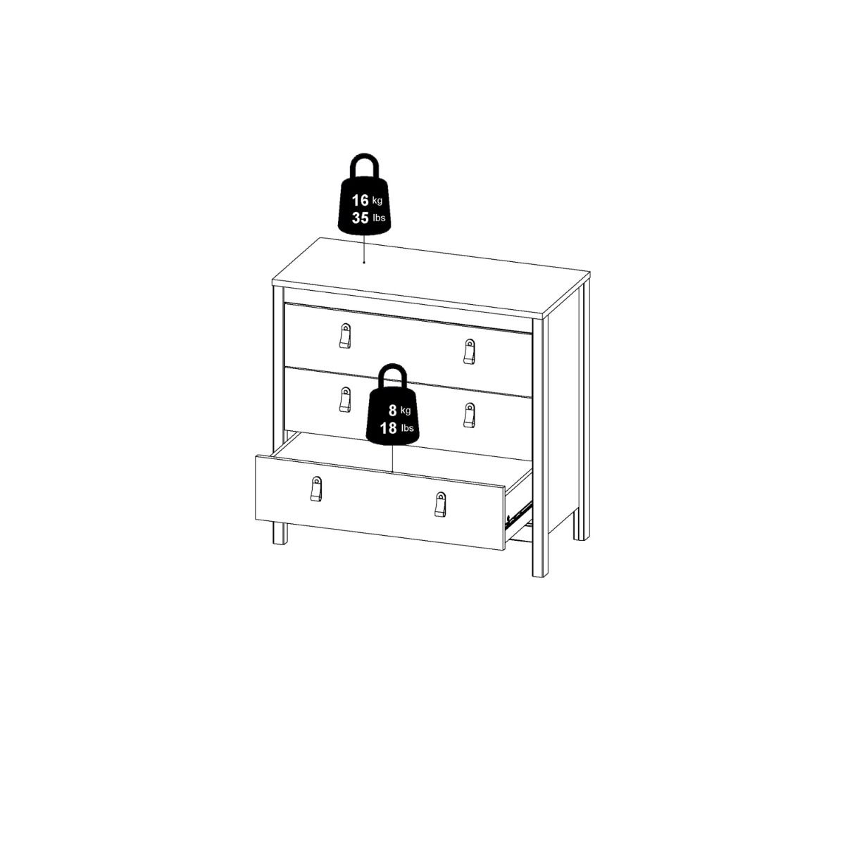Wooden Chest Of 3 Drawers - Barcelona