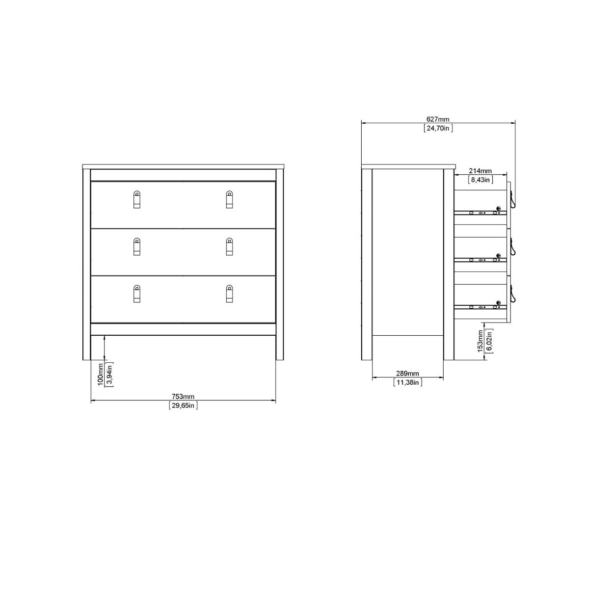 Wooden Chest Of 3 Drawers - Barcelona