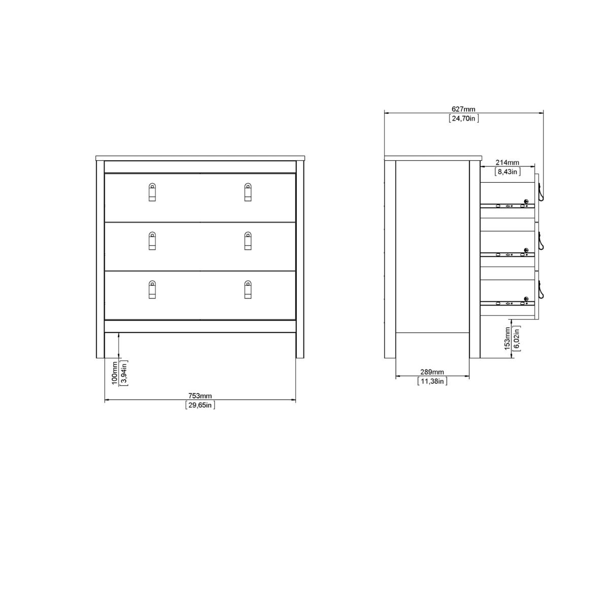 Wooden Chest Of 3 Drawers - Barcelona