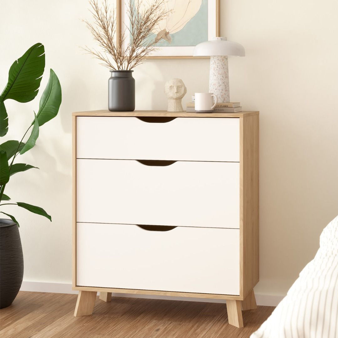 Wooden Chest Of 3 Drawers With White Fronts - Ikast