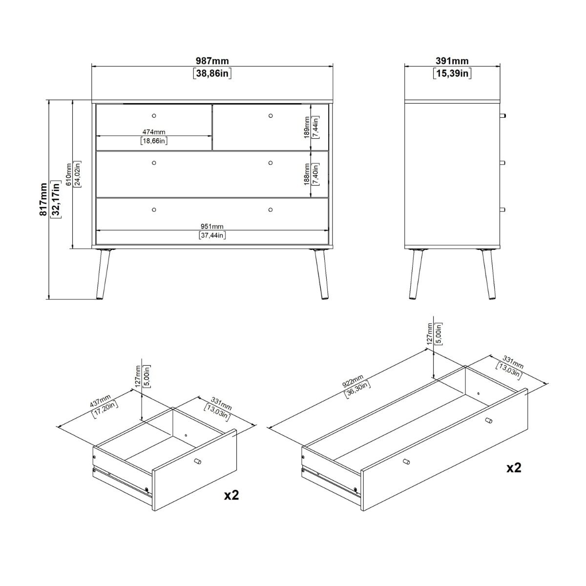 Wooden Chest Of 4 Drawers - Cumbria