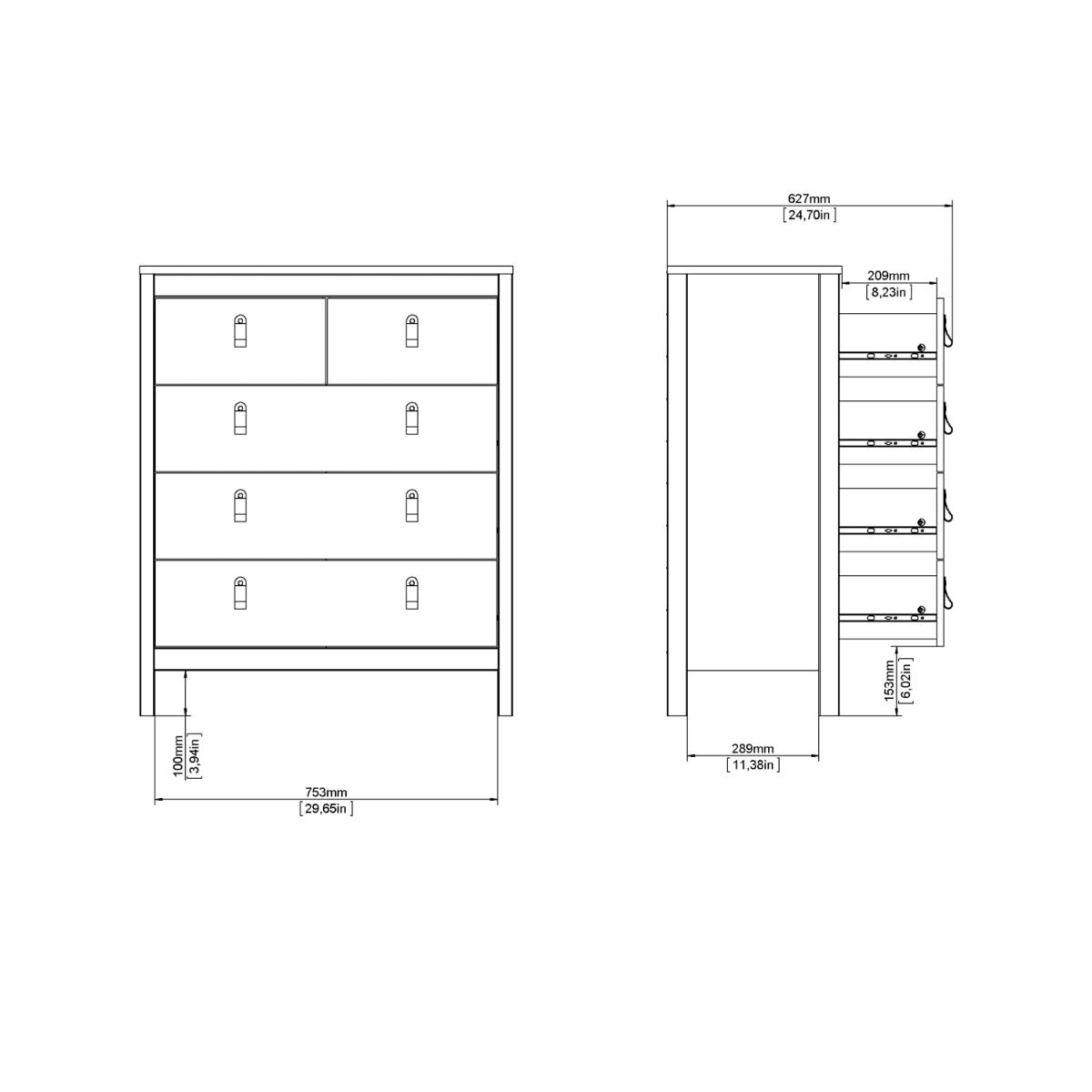Wooden Chest Of 5 Drawers - Barcelona