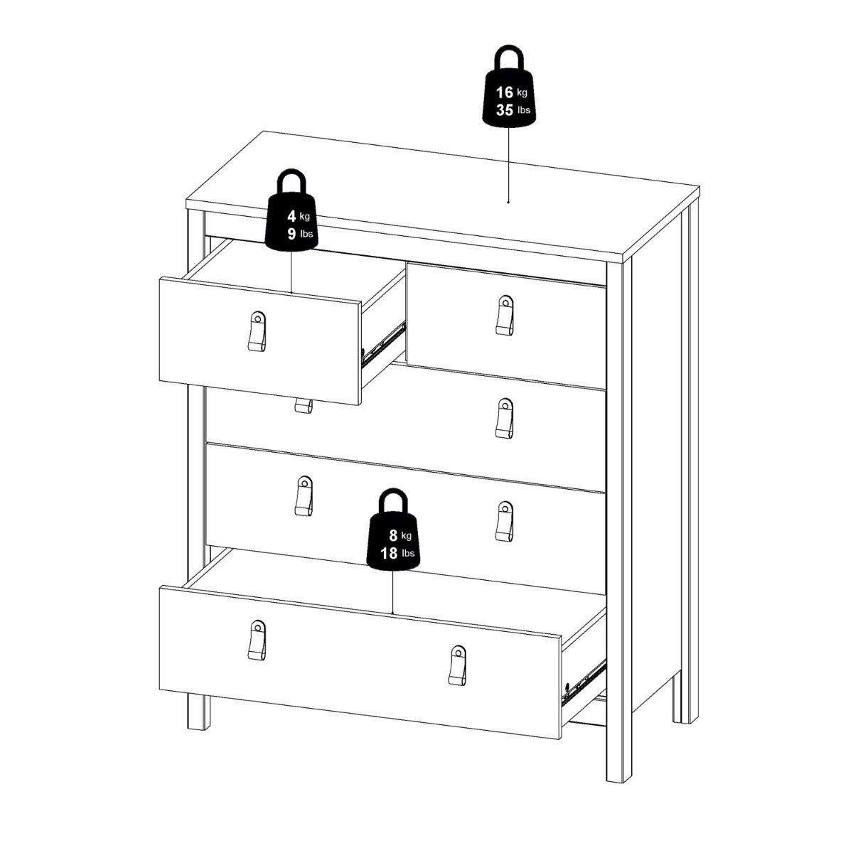 Wooden Chest Of 5 Drawers - Barcelona