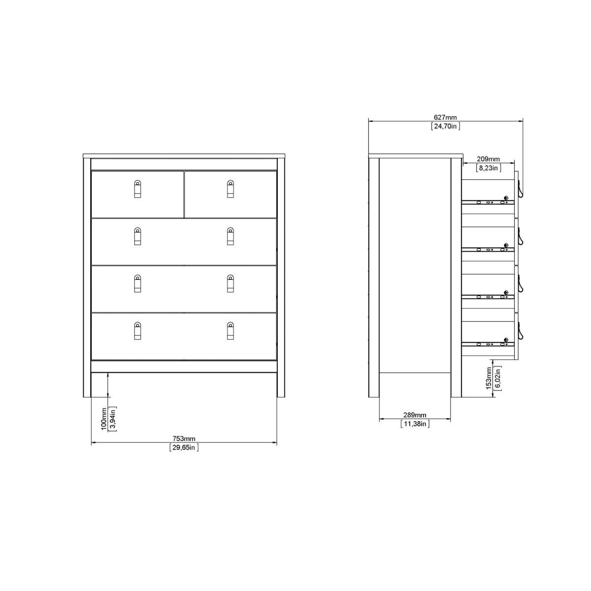 Wooden Chest Of 5 Drawers - Barcelona