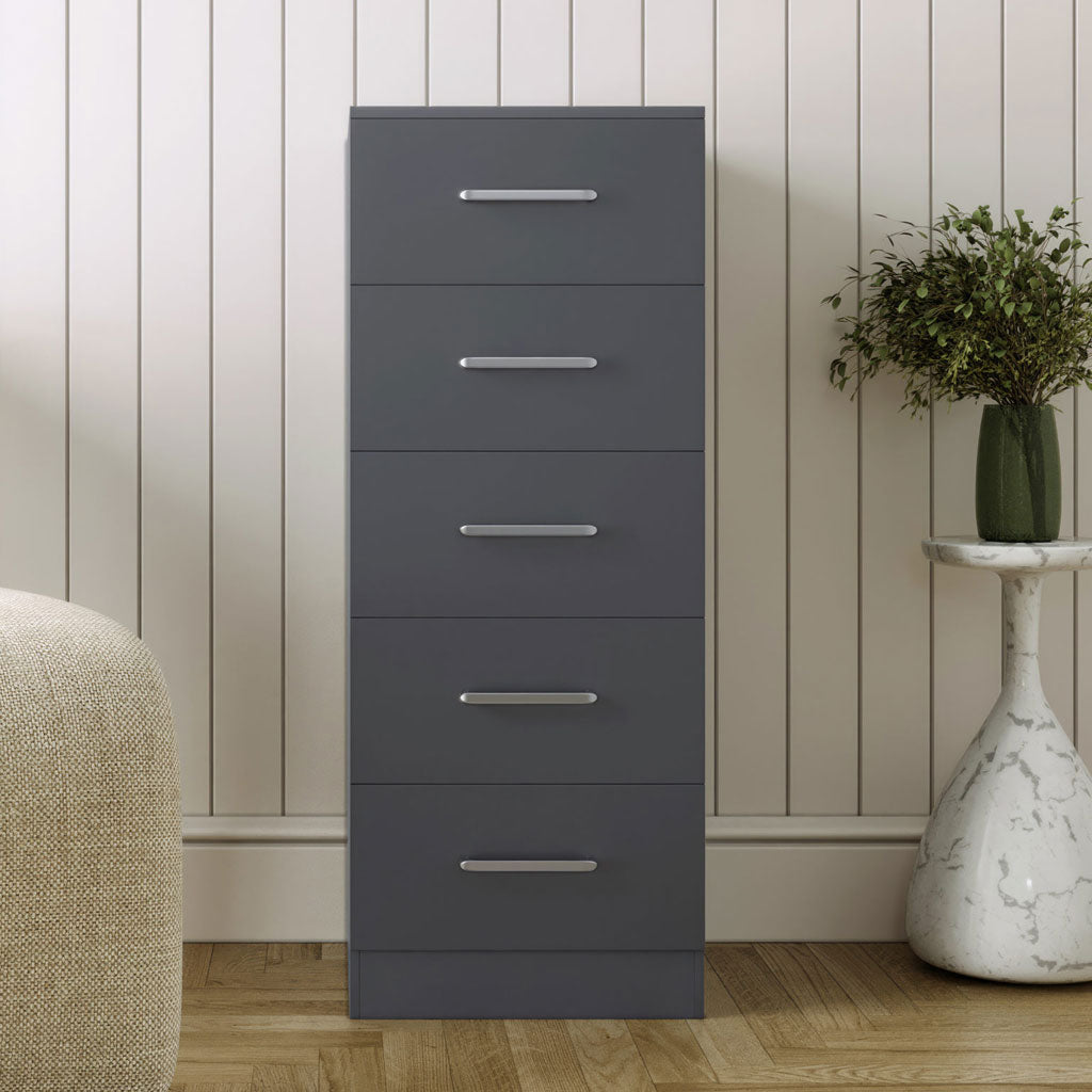 Wooden Chest Of 5 Drawers Narrow - Dakota