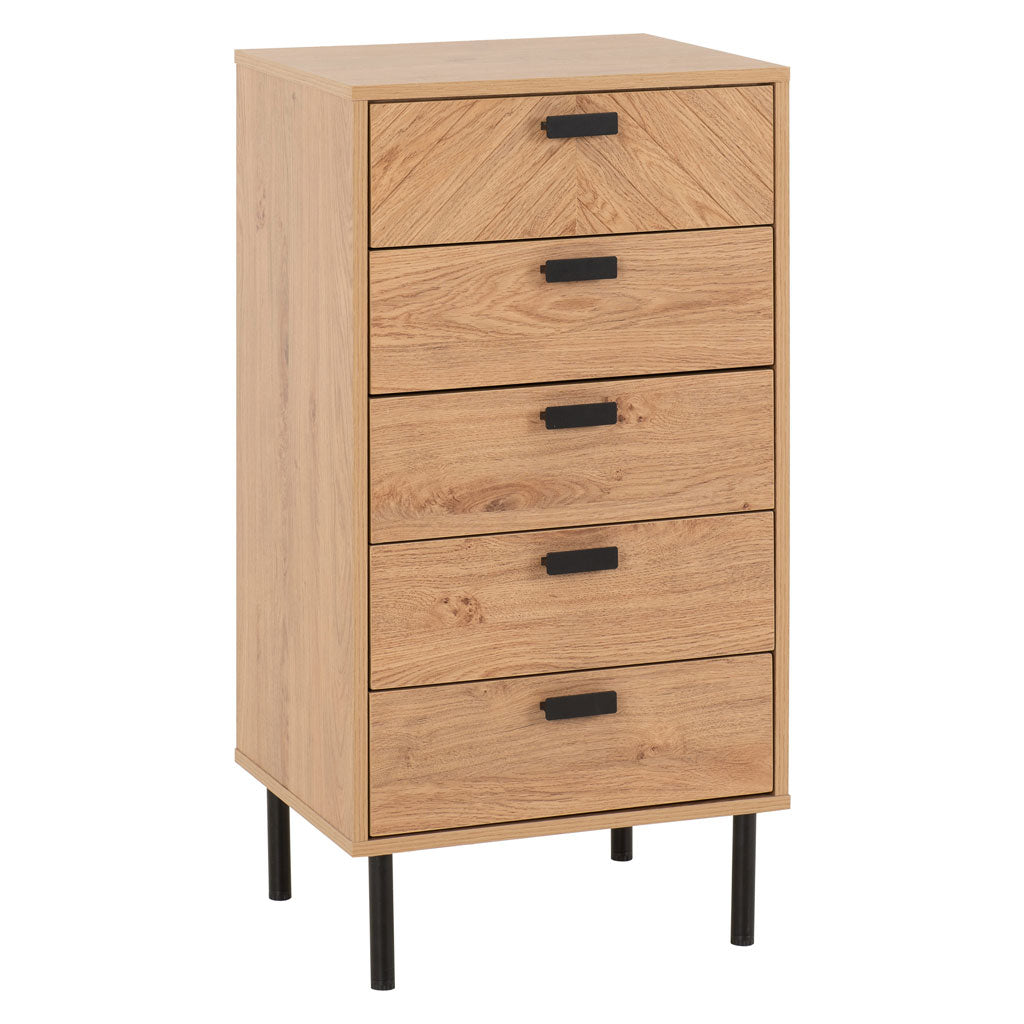 Wooden Chest Of 5 Drawers Narrow - Leon