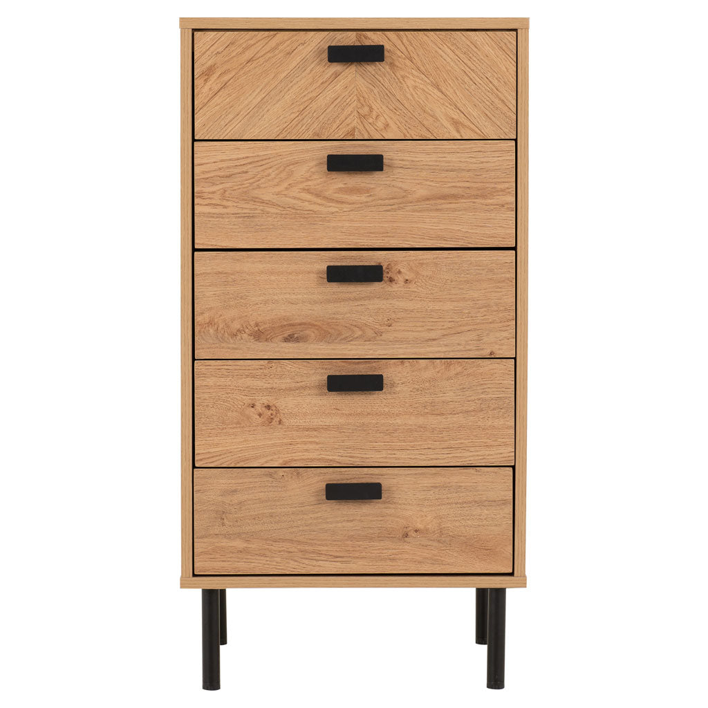 Wooden Chest Of 5 Drawers Narrow - Leon