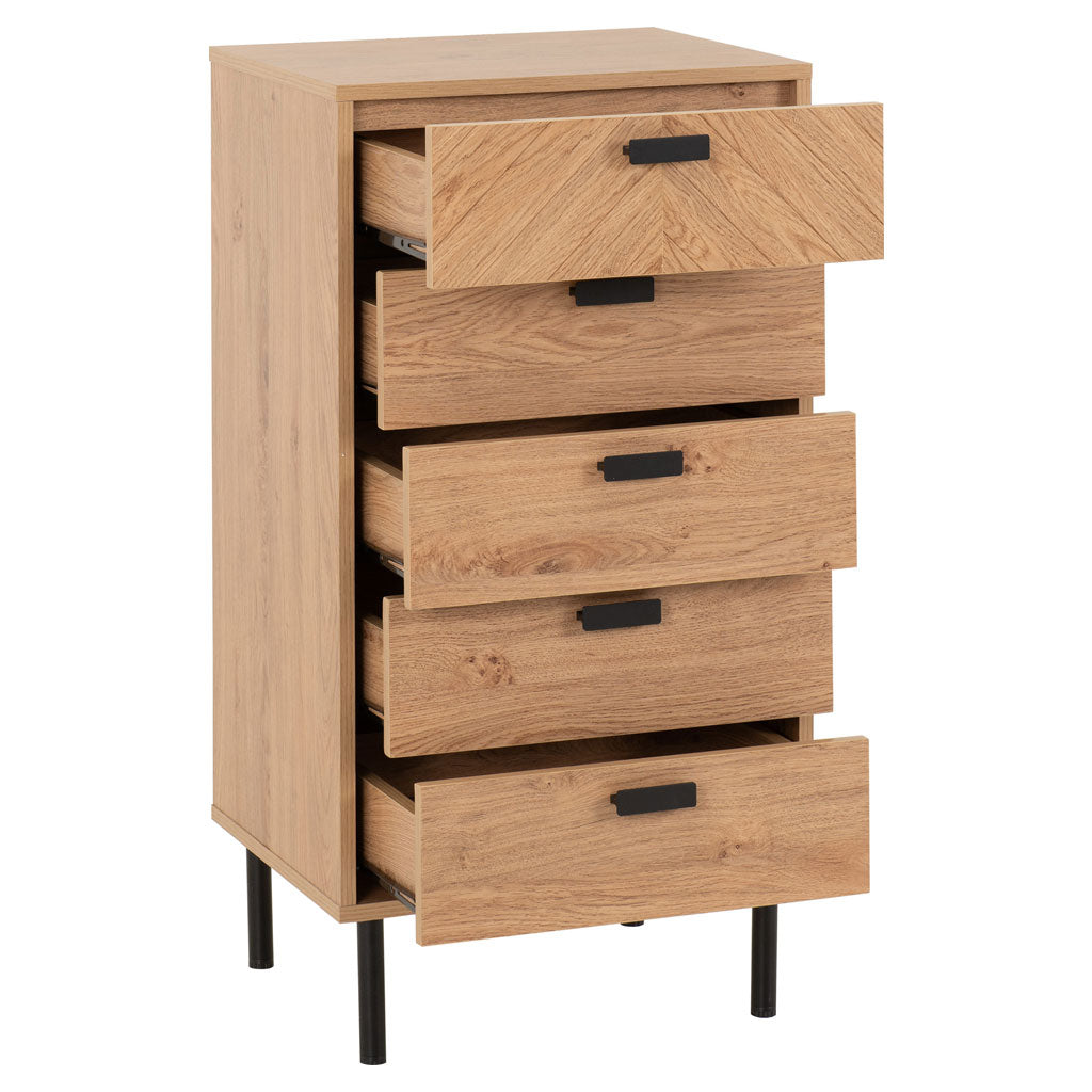 Wooden Chest Of 5 Drawers Narrow - Leon
