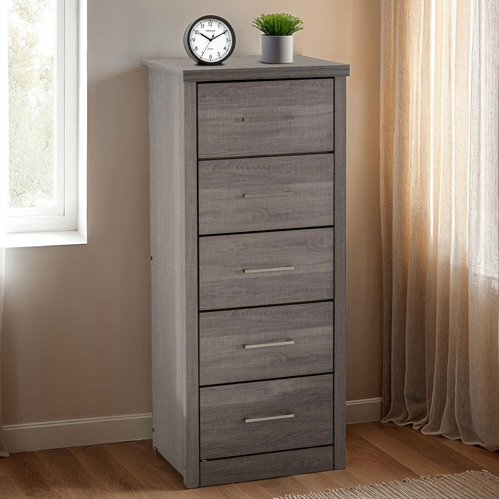 Wooden Chest Of 5 Drawers Narrow - Lisbon