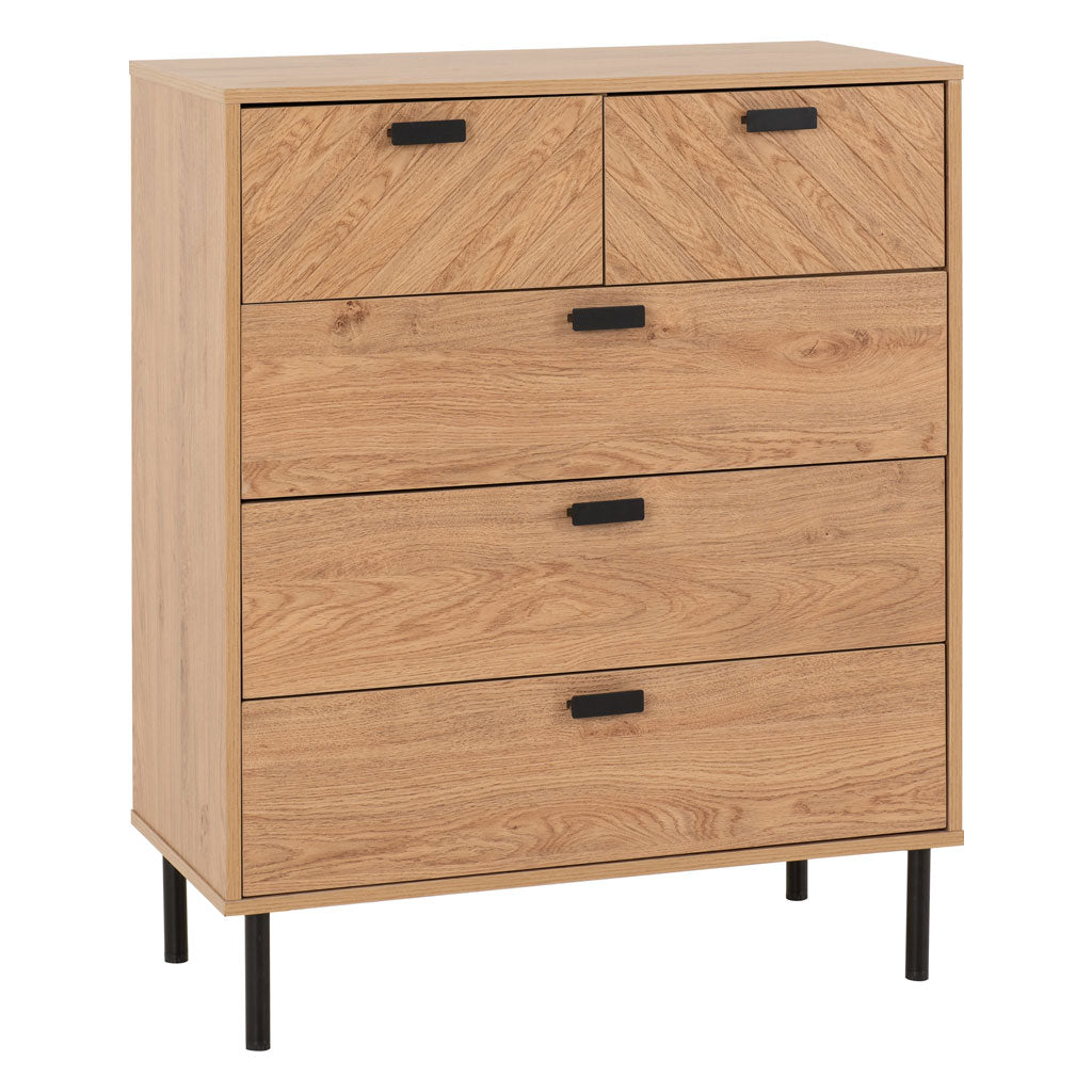 Wooden Chest Of 5 Drawers Wide - Leon