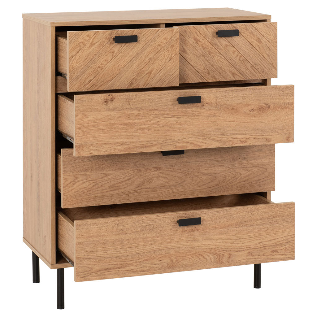 Wooden Chest Of 5 Drawers Wide - Leon
