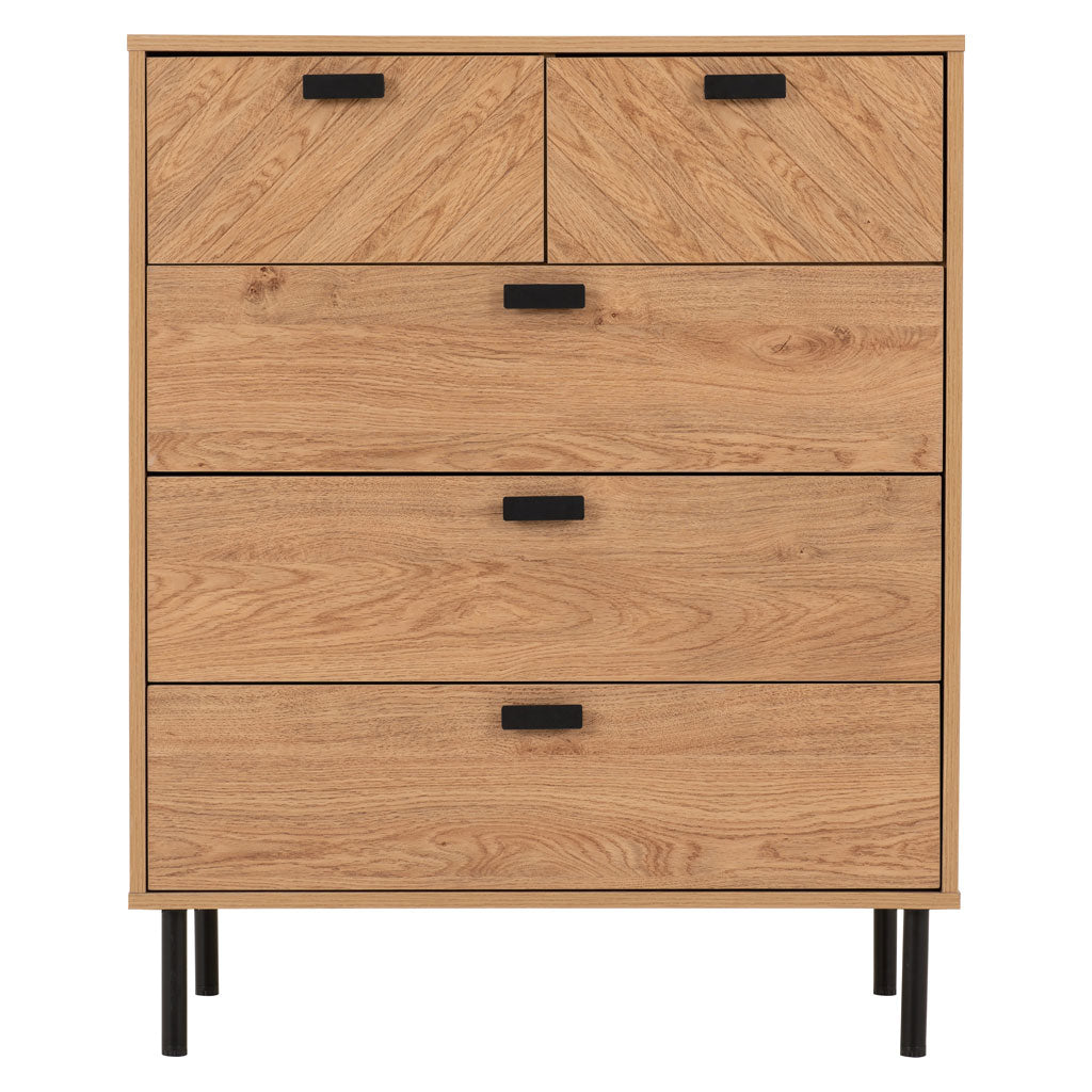 Wooden Chest Of 5 Drawers Wide - Leon