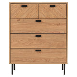 Wooden Chest Of 5 Drawers Wide - Leon